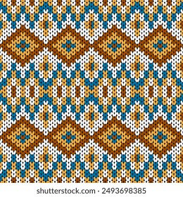 Baumwolle rhombus argyle stricken Textur geometrische Vektorgrafik nahtlos. Teppich-Strickstoff-Print. Winter nahtlose Strickmuster.