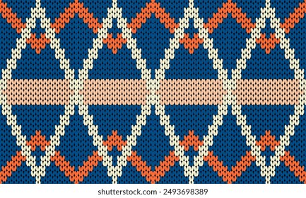 Textura de punto de argyle de algodón rombo Vector geométrico sin costuras. Alfombra de tejido de punto estampado. Patrón de punto sin costuras de invierno.