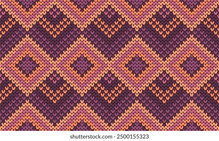 Vector geométrico de textura de punto de argyle de rombo de algodón sin costuras. Alfombra de tejido de punto estampado. Patrón de punto sin costuras de invierno.
