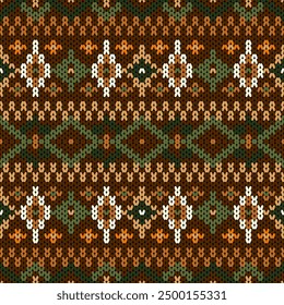 Cotton rhombus argyle knit texture geometric vector seamless. Rug knitwear fabric print. Winter seamless knitted pattern.