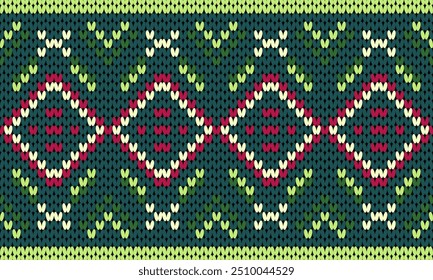 Vector geométrico de textura de punto de argyle de rombo de algodón sin costuras. Alfombra de tejido de punto estampado. Patrón de punto sin costuras de invierno.