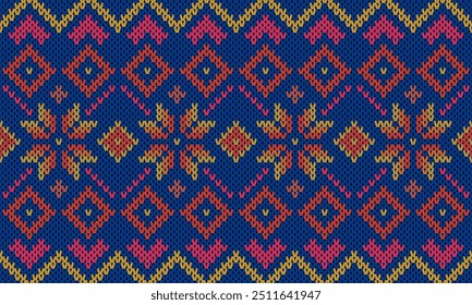 Cotton rhombus argyle knit texture geometric vector seamless. Rug knitwear fabric print. Winter seamless knitted pattern.