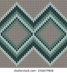 Tapa de tejido de argyle rhombus de algodón geométrico sin costura. Ornamento del efecto de punto de la alfombra. Patrón de punto impecable de estilo noruego. Fondo de artesanía.