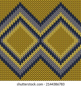 Cotton rhombus argyle knitting texture geometric vector seamless. Carpet knitwear fabric print. Classic warm seamless knitted pattern. Christmas spirit backdrop.