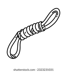 Cotton rope toy for dog. Vector icon. Accessory for pet play, fun, training. Black and white illustration. Simple doodle, sketch. Item for domestic animal. Isolated clipart for print, shop, vet clinic