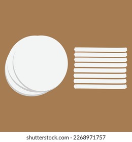 Cotton round cosmetic pads and packaging flat vector set on white background. 
