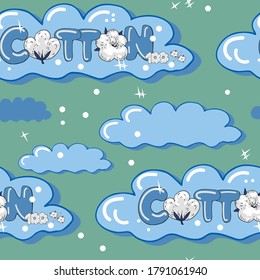 Cotton  Seamless Pattern, Cotton clouds , Vector Art Illustration