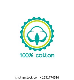 Cotton seed icon. 100% cotton green label. Natural fiber sign. organic fabric symbol. Vector illustration.