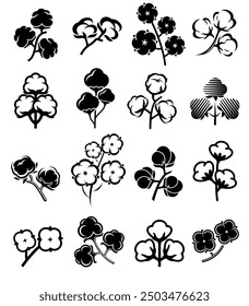 Baumwollset. Kollektion Baumwoll-Symbole. Vektorgrafik