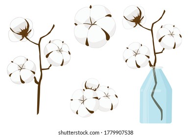 cotton set single on branch in vase