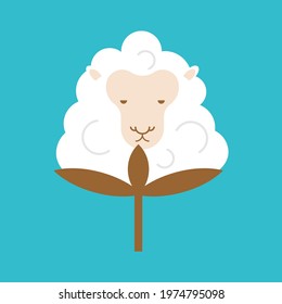 Cotton Sheep isolated. Cotton flower in form of ewe. vector illustration
 