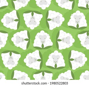 Cotton Sheep pattern seamless. Cotton flower in form of ewe background. vector texture