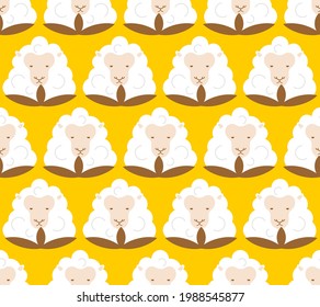 Cotton Sheep pattern seamless. Cotton flower in form of ewe background. vector texture