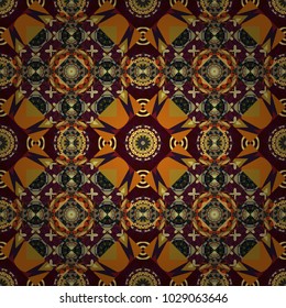 Cotton or silk headscarf, kerchief square pattern design in orange, brown and yellow colors. Oriental style for fabric. Vector seamless abstract ornament.