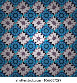Cotton or silk headscarf, kerchief square pattern design, oriental style in black, blue and white colors. Vector seamless bandana print with paisley ornament.