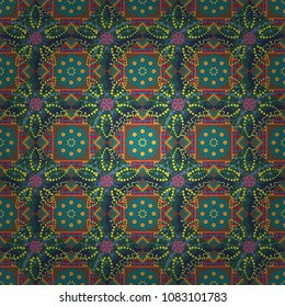 Cotton or silk headscarf, kerchief square pattern design, oriental style in blue, green and brown colors. Vector seamless bandana print with paisley ornament.