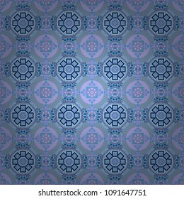 Cotton or silk headscarf, kerchief square pattern design, oriental style in blue, green and brown colors. Vector seamless bandana print with paisley ornament.