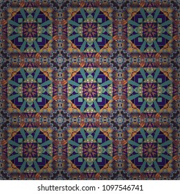 Cotton or silk headscarf, kerchief square pattern design, oriental style in violet, gray and blue colors. Vector seamless bandana print with paisley ornament.