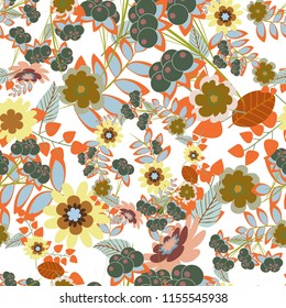 Cotton or silk headscarf, kerchief square pattern design, oriental style in orange, blue and gray colors. Vector seamless bandana print with paisley ornament.