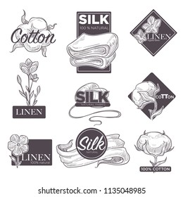 Cotton and silk linen vector textile labels sketch