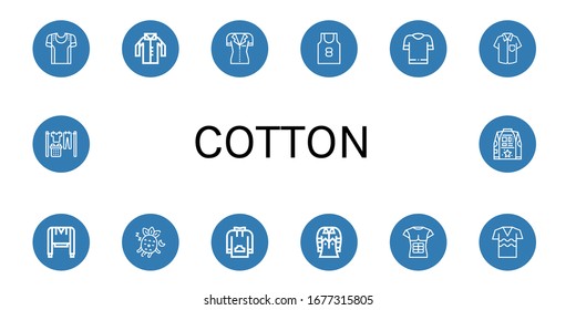 cotton simple icons set. Contains such icons as Sport shirt, Shirt, Tank top, Sweatshirt, Sleeping, T shirt, Laundry, can be used for web, mobile and logo