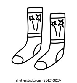 Cotton sock with fireworks, icon on outline style. For patriotic design to 23 feb, army and winter celebration. Vector