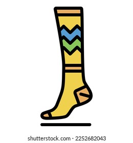 Cotton sock icon. Outline cotton sock vector icon color flat isolated on white