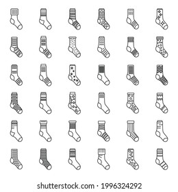 Cotton socks icons set. Outline set of cotton socks vector icons for web design isolated on white background