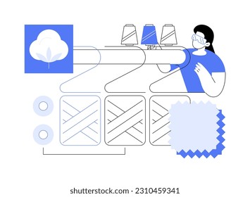 Cotton spinning abstract concept vector illustration. Usage of cotton spinning machinery at factory, light industry, jeans production, denim manufacturing, clothing sector abstract metaphor.