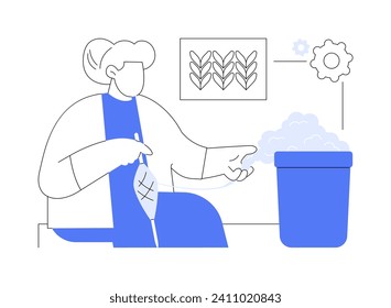 Cotton spinning isolated cartoon vector illustrations. Farmer woman dealing with cotton spinning, agriculture industry, agribusiness production sector, manufacturing process vector cartoon.