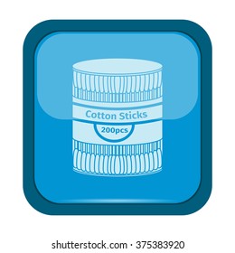 Cotton sticks icon on a blue button, vector illustration