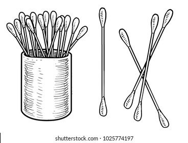 Cotton sticks illustration, drawing, engraving, ink, line art, vector
