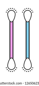 Cotton swab. Flat icon isolated on background. Subject of personal hygiene. Vector