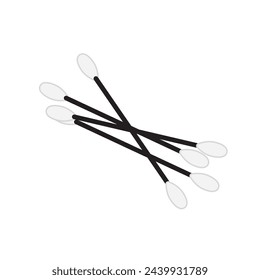 Cotton Swab Icon, Paper Ear Sticks Symbol, Hygiene Buds Sign, Earwax Cleaner Swab Silhouette, Minimal Ear Sticks Icons on White Background, Vector Illustration