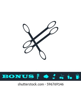 Cotton swabs icon flat. Black pictogram on white background. Vector illustration symbol and bonus button