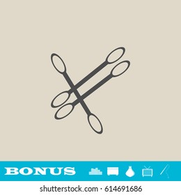 Cotton swabs icon flat. Grey pictogram on light background. Vector illustration symbol and bonus button real estate, ottoman, vase, tv, fishing rod