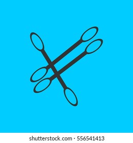 Cotton swabs icon flat. Simple vector black pictogram on blue background