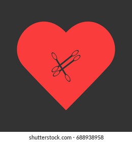 Cotton swabs icon flat. Simple pictogram on heart background. Vector illustration symbol