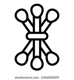 Vector de contorno de iconos de los balancines de algodón. Tiras de madera. Palo de plástico