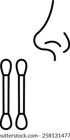 cotton swabs with nose icon, Conceptual flat design icons of cotton buds Flat Graphic Design, Nasal swab test. isolated on transparent background, used for mobile apps, Pharmacy template designs.