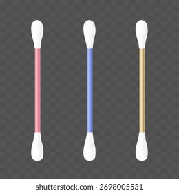 Cotton swabs. Vector 3D illustration isolated on a dark background.
