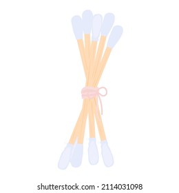 Cotton swabs vector stock illustration. Hygiene of the auricle. Isolated on a white background.