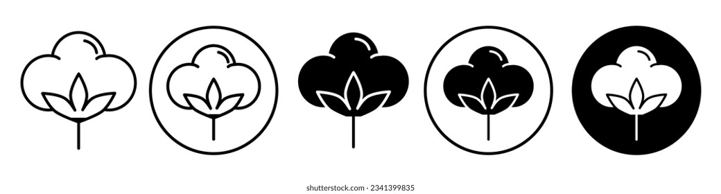 Cotton symbol Icon sign mark in round set collection vector. Flat outlined badge of 100% natural organic soft fluffy fabric material used in brand cloth. Good quality textile bud ball web app ui use