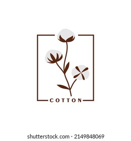 Cotton Symbol. Logo Template Organic Cotton. Isolated Plant On White Background