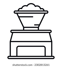 Vector de contorno de icono de producción de hilos de algodón. Máquina de fábrica. Lana vegetal