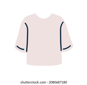 Cotton t-shirt. Basic unisex tshirt, front view. Casual summer tee with sleeves and round neck. Modern loose clothes. Flat vector illustration of apparel isolated on white background