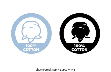 Cotton vector logo for textile clothing label of natural organic 100 percent bio cotton fabric tag