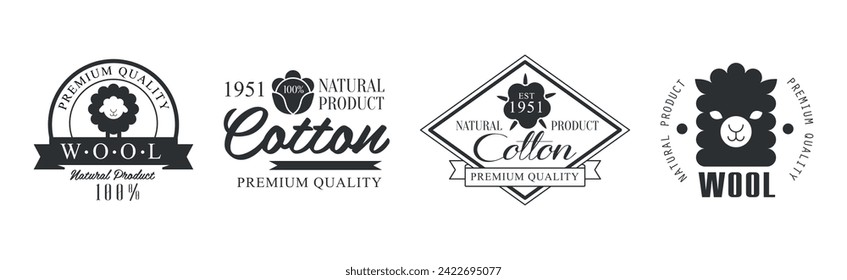 Cotton and Wool Black Label and Emblem Vector Set