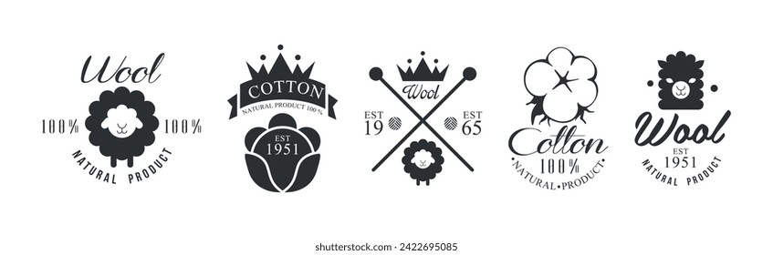 Cotton and Wool Black Label and Emblem Vector Set