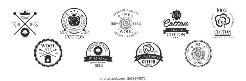 Cotton and Wool Logo and Stamp Natural Product Vector Set
